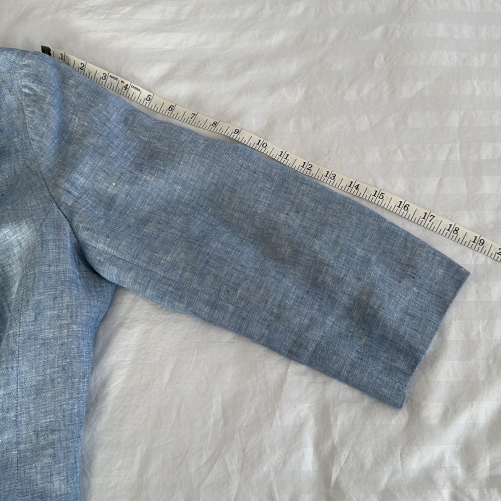 🪻Talbots Woman blue linen open front jacket with 3/4 sleeves. Size 14W. - Picture 9 of 11